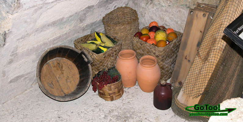 Display of Early Spanish Settlers Baskets Food Supplies